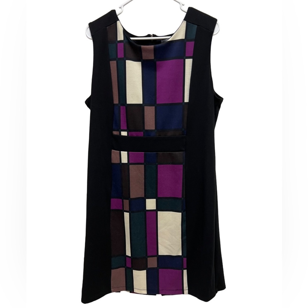 ny collection color block sleeveless midi dress black fushia teal blue size XL